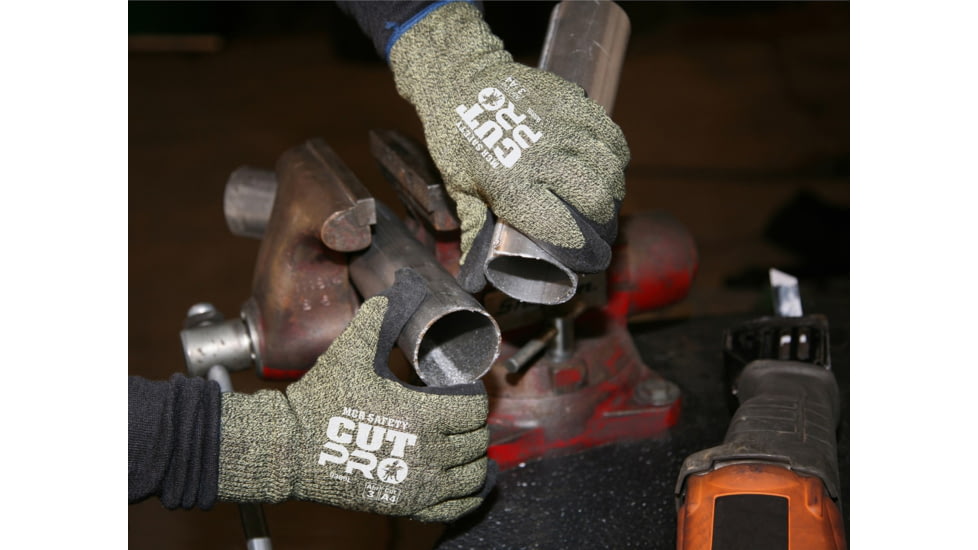 MCR Safety Cut Pro 13 Gauge Kevlar/Steel Shell Cut Resistant Work Gloves, Latex Coated Palm and Fingertips, Black/Green, X - Large, 9389XL