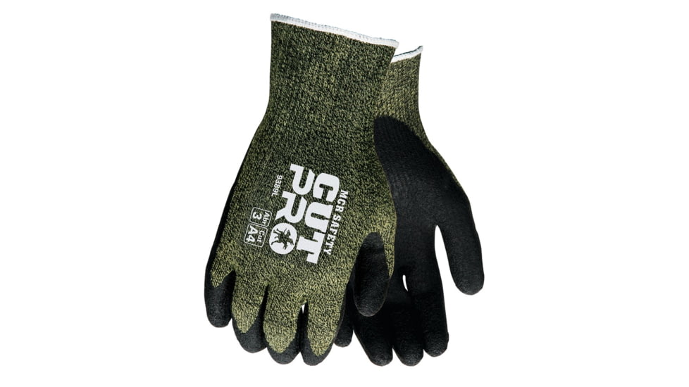MCR Safety Cut Pro 13 Gauge Kevlar/Steel Shell Cut Resistant Work Gloves, Latex Coated Palm and Fingertips, Black/Green, X - Large, 9389XL