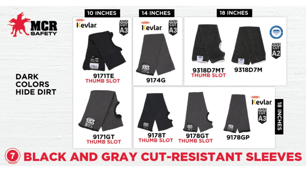 MCR Safety Cut Pro Double Ply DuPont Kevlar Cut Resistant Sleeves with Thumb Slot, 18in x 3 1/4in, Black, One Size, 9178T