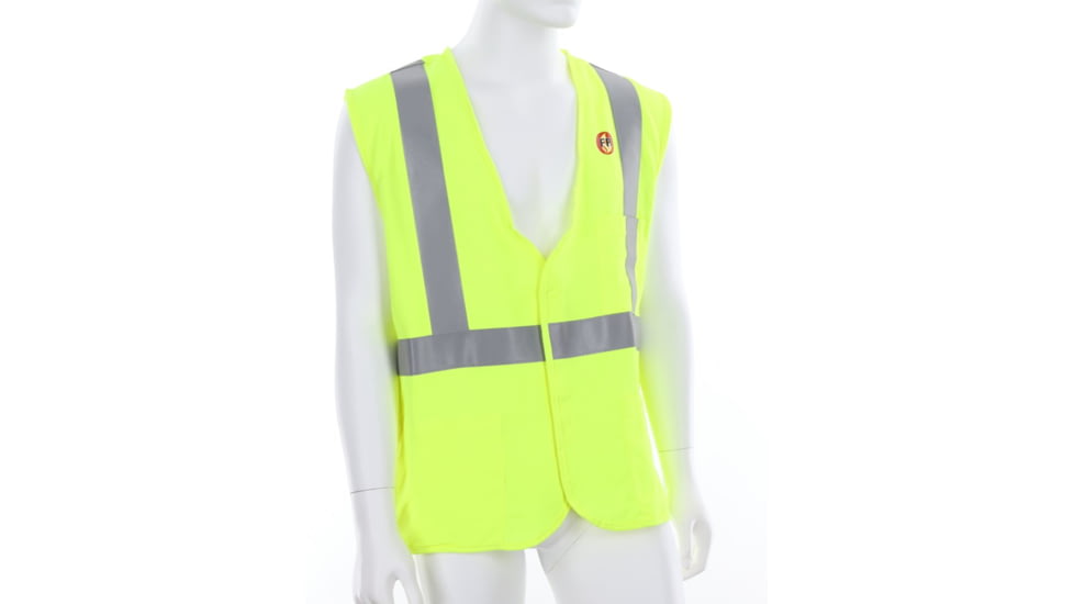 MCR Safety Flame Resistant Safety Vest, Class 2 Modacrylic/Aramid Blend, 2in Silver Stripes, Fluorescent Lime, L, FRMCL2LL