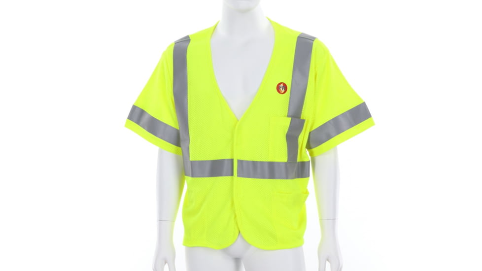 MCR Safety Flame Resistant Safety Vest, Class 3, Mesh Modacrylic/Aramid Blend, 2in Silver Stripes, Fluorescent Lime, S, FRMCL3MLS