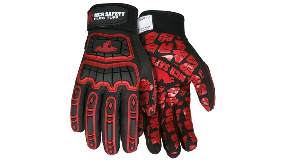 MCR Safety FlexTuff Mechanics Gloves, Synthetic Leather Palm, HyperMax Cut Resistant Liner, Silicone Tire Tread Trip, TPR Back of Hand Protection, Black, Small, FT2906S