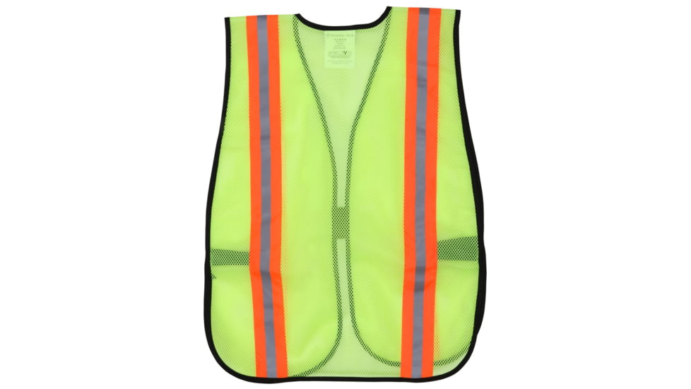 MCR Safety Fluorescent Mesh Safety Vest, 2in Silver Reflective Stripes, Lightweight Poly Mesh, Non-ANSI Rated, Fluorescent Lime, One Size, V200R