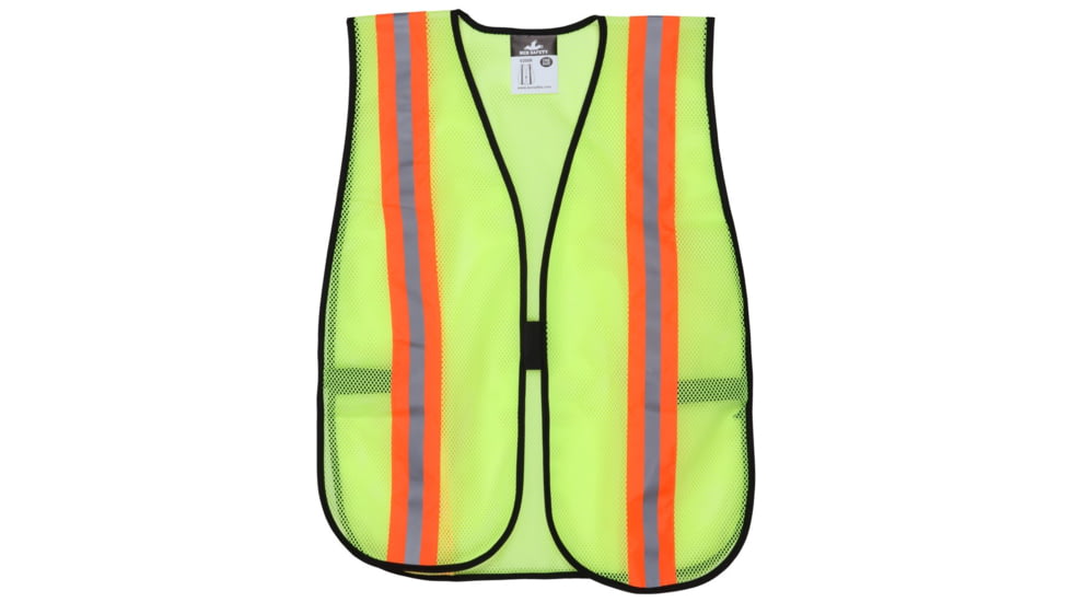 MCR Safety Fluorescent Mesh Safety Vest, 2in Silver Reflective Stripes, Lightweight Poly Mesh, Non-ANSI Rated, Fluorescent Lime, One Size, V200R