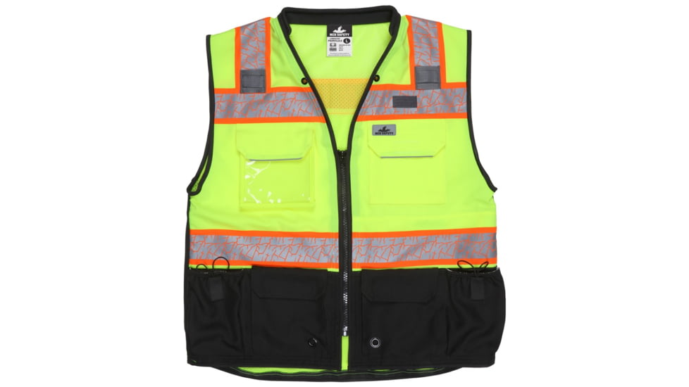 MCR Safety Hi Vis Reflective Safety Vest, ANSI 107 Type R Class 2, 3in Silver Reflective, Zipper Front Closure, Back Plan Pocket, Solid Front Mesh Back, Fluorescent Lime, XL, PSURVCL2LSXL