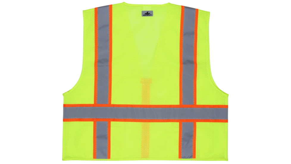MCR Safety Hi Vis Reflective Safety Vest, ANSI 107 Type R, Class 2, Zipper Front with 4 Outer and 2 Inner Pockets, Fluorescent Lime, M, RSURVMLM
