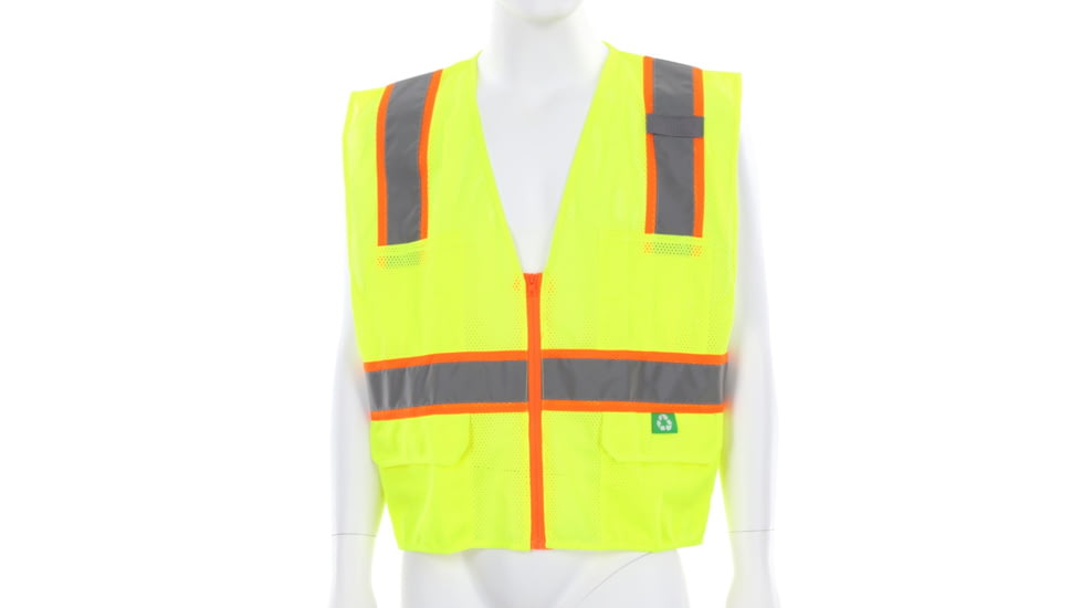 MCR Safety Hi Vis Reflective Safety Vest, ANSI 107 Type R, Class 2, Zipper Front with 4 Outer and 2 Inner Pockets, Fluorescent Lime, M, RSURVMLM