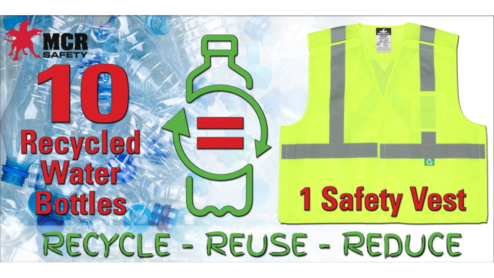 MCR Safety Hi Vis Reflective Safety Vest, ANSI 107 Type R, Class 2, Zipper Front with 4 Outer and 2 Inner Pockets, Fluorescent Lime, M, RSURVMLM