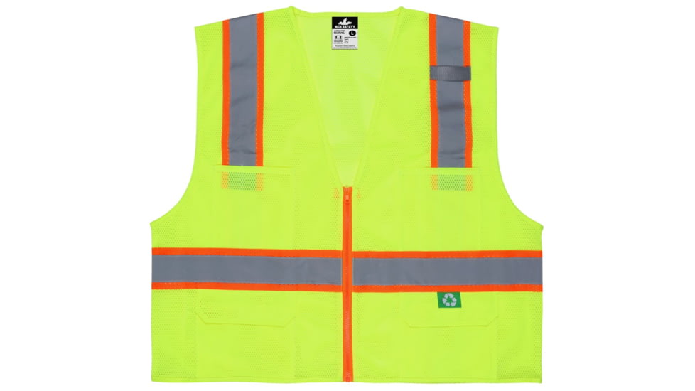 MCR Safety Hi Vis Reflective Safety Vest, ANSI 107 Type R, Class 2, Zipper Front with 4 Outer and 2 Inner Pockets, Fluorescent Lime, M, RSURVMLM