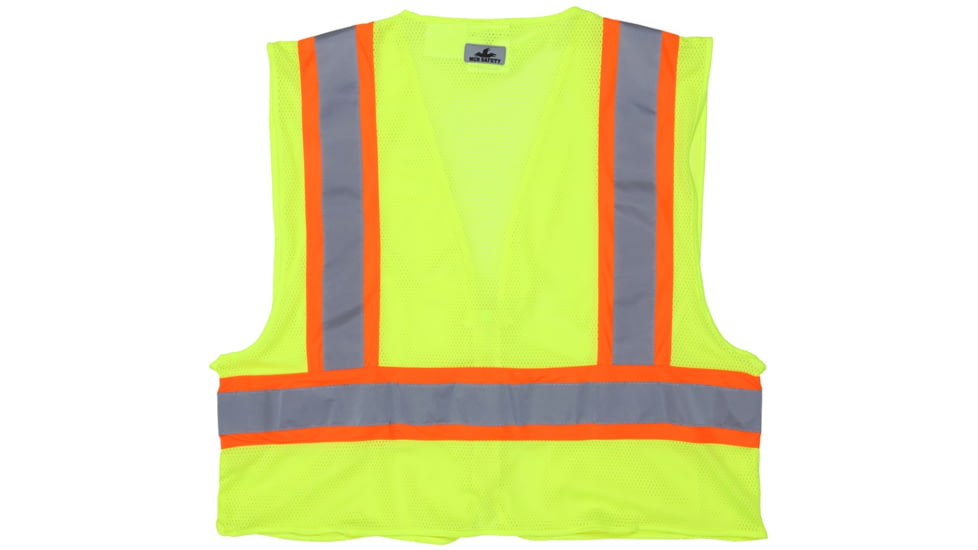 MCR Safety Hi Vis Reflective Safety Vest, ANSI Type R Class 2, 3.5in Silver Stripes, Zipper Front Closure, Limited Flammability, Fluorescent Lime, 4X, VWCCL2LFRX4