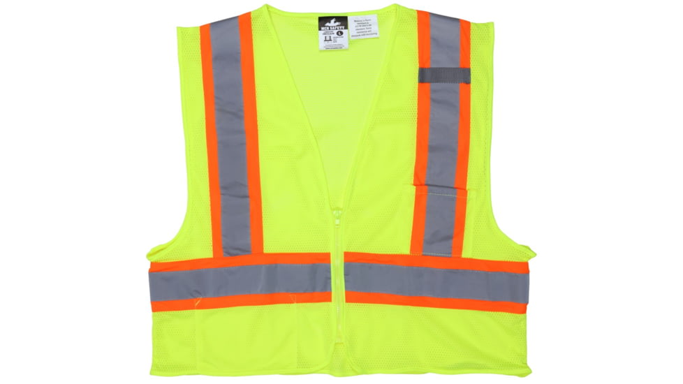MCR Safety Hi Vis Reflective Safety Vest, ANSI Type R Class 2, 3.5in Silver Stripes, Zipper Front Closure, Limited Flammability, Fluorescent Lime, 4X, VWCCL2LFRX4