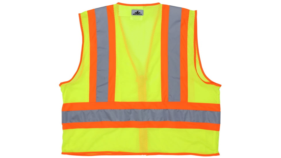 MCR Safety Hi Vis Reflective Safety Vest, ANSI Type R Class 2, 4.5in Silver Stripes, Zipper Front Closure, Limited Flammability, Fluorescent Lime, 4X, WCCL2LFRX4