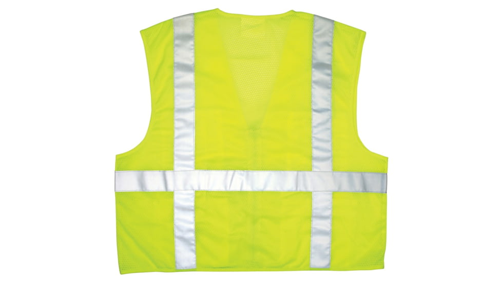 MCR Safety Hi Vis Reflective Safety Vest, ANSI Type R Class 2, Mesh Back with Solid Front, Zipper Front, 2in Silver Stripes, Fluorescent Lime, 2X, CL2LCX2