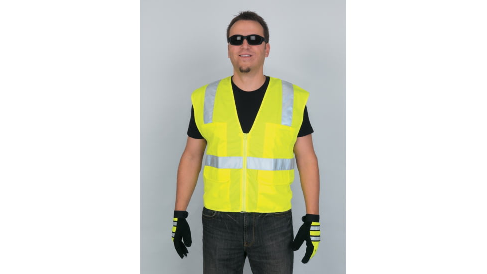 MCR Safety Hi Vis Reflective Safety Vest, ANSI Type R Class 2, Mesh Back with Solid Front, Zipper Front, 2in Silver Stripes, Fluorescent Lime, 2X, CL2LCX2