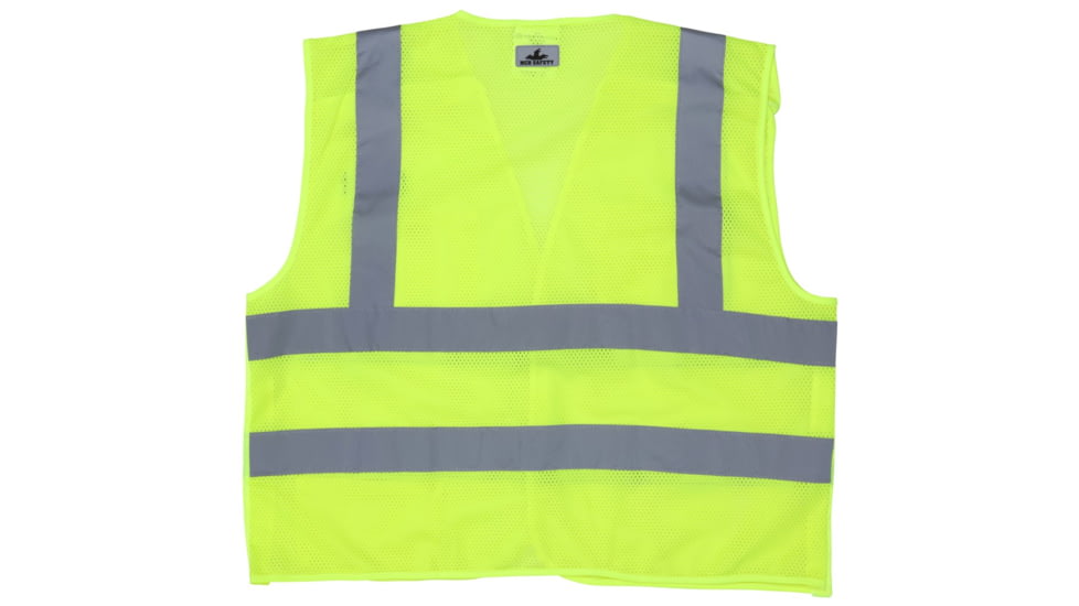 MCR Safety Hi Vis Reflective Safety Vest, ANSI Type R Class 2, Mesh with 2in Dual Silver Stripes, Breakaway Design with Hook and Loop Closures, Fluorescent Lime, M, CL2ML2M