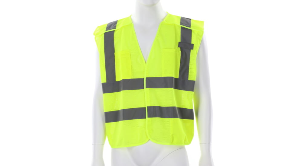 MCR Safety Hi Vis Reflective Safety Vest, ANSI Type R Class 2, Mesh with 2in Dual Silver Stripes, Breakaway Design with Hook and Loop Closures, Fluorescent Lime, M, CL2ML2M