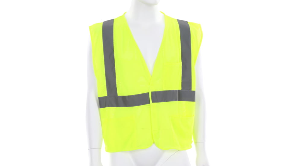 MCR Safety Hi Vis Reflective Safety Vest, ANSI Type R Class 2, Mesh with 2in Silver Stripes, Hook and Loop Front Closure, Limited Flammability, Fluorescent Lime, XL, VCL2MLFRXL