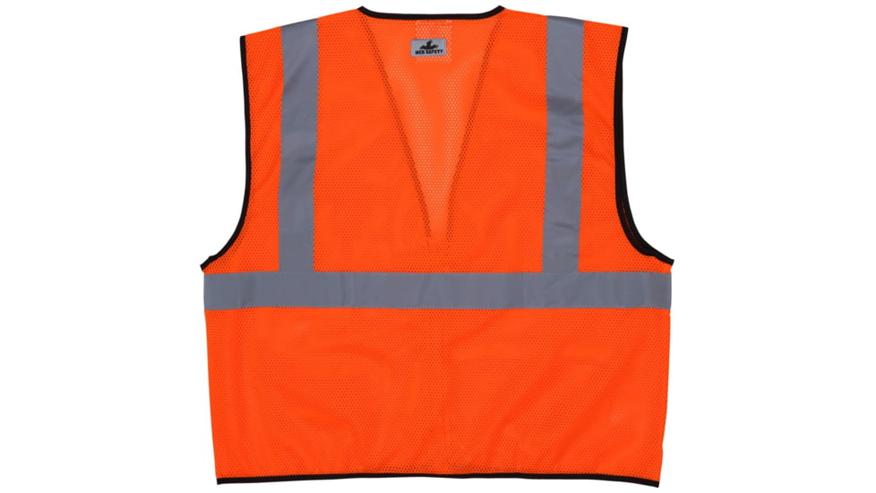 MCR Safety Hi Vis Reflective Safety Vest, ANSI Type R Class 2, Mesh with 2in Silver Stripes, Zipper Front Closure, 2 outer and 1 Inner Pocket, Fluorescent Orange, XL, VCL2MOZXL