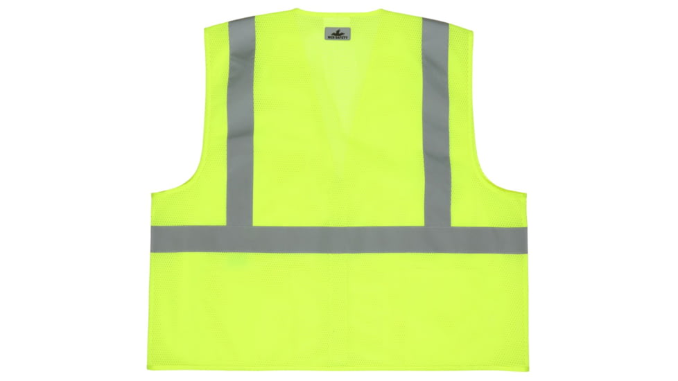 MCR Safety Hi Vis Reflective Safety Vest, ANSI Type R Class 2, Mesh with 2in Silver Stripes, Zipper Front Closure and 3 Pockets, Fluorescent Lime, 5X, RVCL2MLZX5