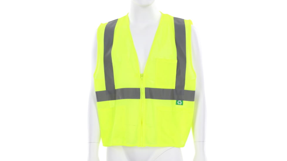 MCR Safety Hi Vis Reflective Safety Vest, ANSI Type R Class 2, Mesh with 2in Silver Stripes, Zipper Front Closure and 3 Pockets, Fluorescent Lime, 5X, RVCL2MLZX5