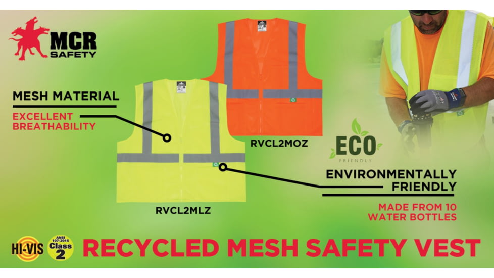 MCR Safety Hi Vis Reflective Safety Vest, ANSI Type R Class 2, Mesh with 2in Silver Stripes, Zipper Front Closure and 3 Pockets, Fluorescent Lime, 5X, RVCL2MLZX5