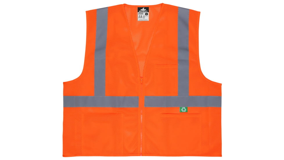 MCR Safety Hi Vis Reflective Safety Vest, ANSI Type R Class 2, Mesh with 2in Silver Stripes, Zipper Front Closure and 3 Pockets, Fluorescent Orange, 2X, RVCL2MOZX2