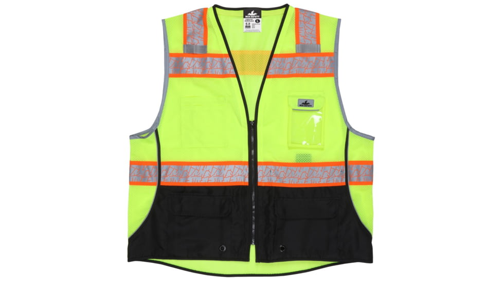 MCR Safety Hi Vis Reflective Safety Vest, ANSI Type R Class 2, Mesh with 3in Silver Stripes, Trimmed with Silver Reflective, Zipper Front Closure, Fluorescent Lime, S, SURVCL2LSS