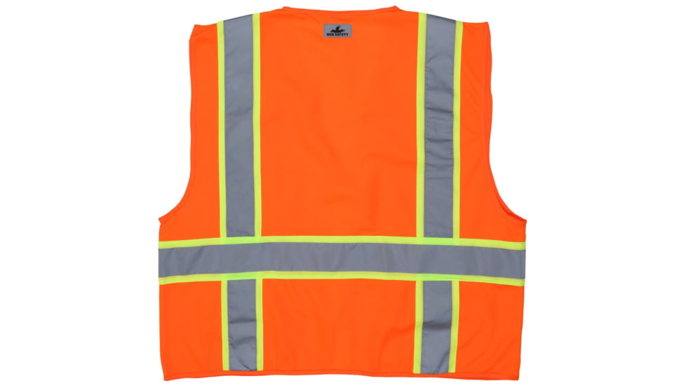 MCR Safety Hi Vis Reflective Safety Vest, ANSI Type R Class 2, Solid with 3in Silver Stripes, Zipper Front Closure, Fluorescent Orange, M, SURVOM