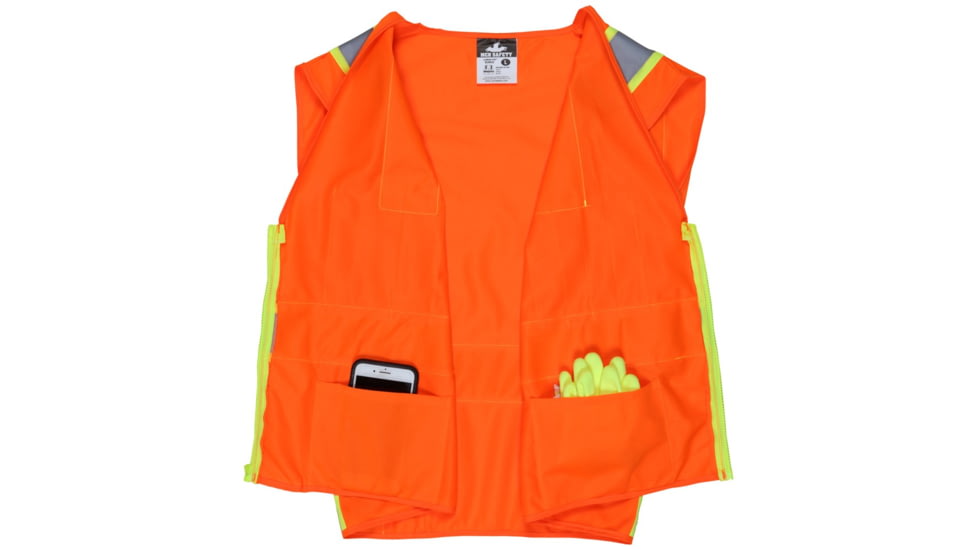 MCR Safety Hi Vis Reflective Safety Vest, ANSI Type R Class 2, Solid with 3in Silver Stripes, Zipper Front Closure, Fluorescent Orange, M, SURVOM