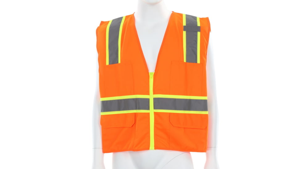 MCR Safety Hi Vis Reflective Safety Vest, ANSI Type R Class 2, Solid with 3in Silver Stripes, Zipper Front Closure, Fluorescent Orange, M, SURVOM