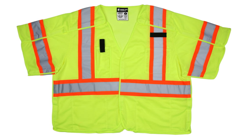 MCR Safety Hi Vis Reflective Safety Vest, ANSI Type R Class 3, Mesh with 3in Silver Stripes, Hook and Loop Front Closure, Fluorescent Lime, L, SURVCL3LL