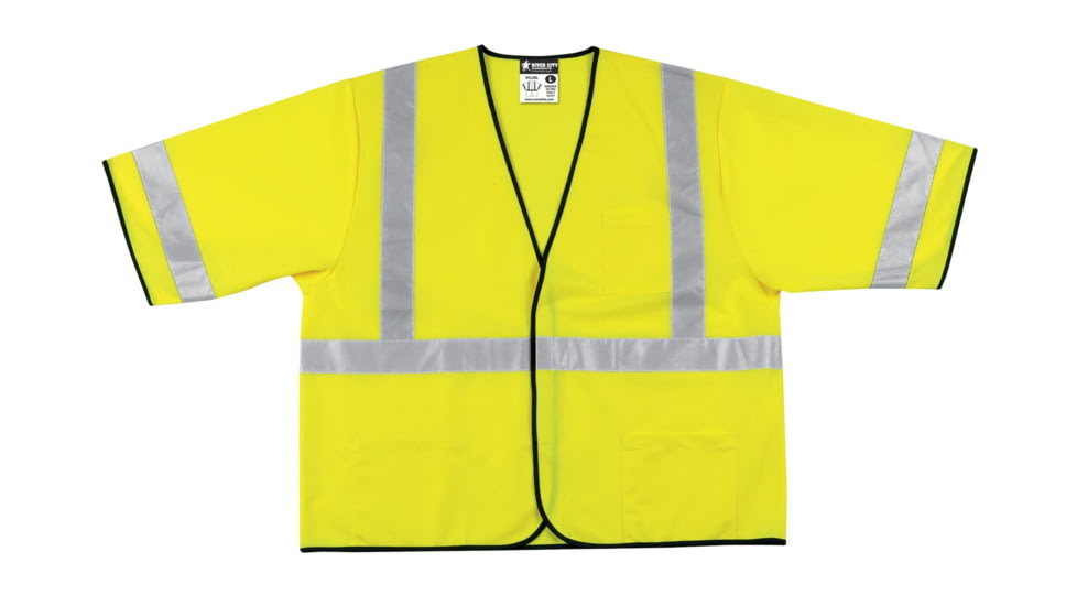 MCR Safety Hi Vis Reflective Safety Vest, ANSI Type R Class 3, Solid with 2in Silver Stripes, Hook and Loop Front Closure, Fluorescent Lime, 4X, VCL3SLX4