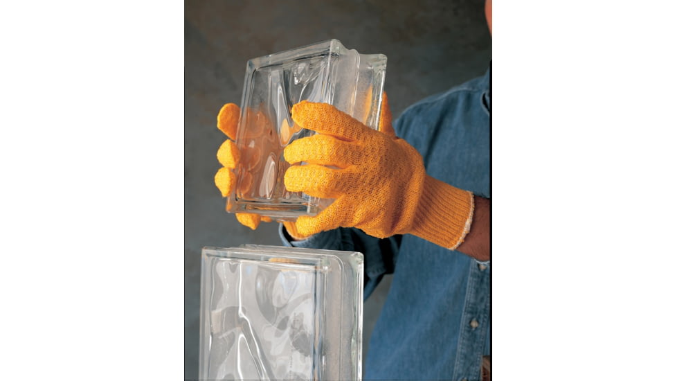 MCR Safety Honey Grip Work Gloves, Acrylic Polyester String Knit, PVC Honeycomb Criss-Cross Grip, Clear/Orange, Small, 9675S