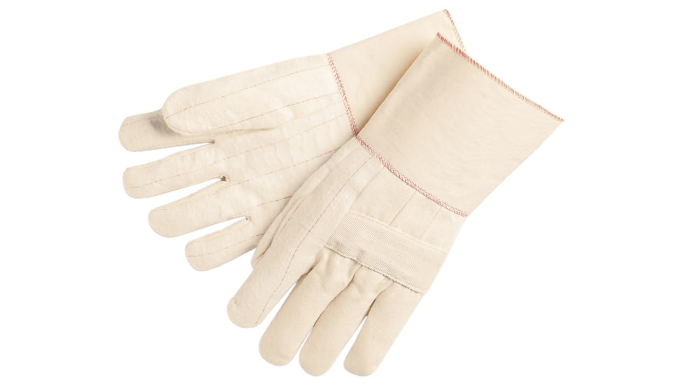 MCR Safety Hot Mill Work Gloves, 32oz Heavy Weight Fabric, 5in Plasticized Gauntlet Cuff, Burlap Lined, Knuckle Strap, Natural, Large, 9132G