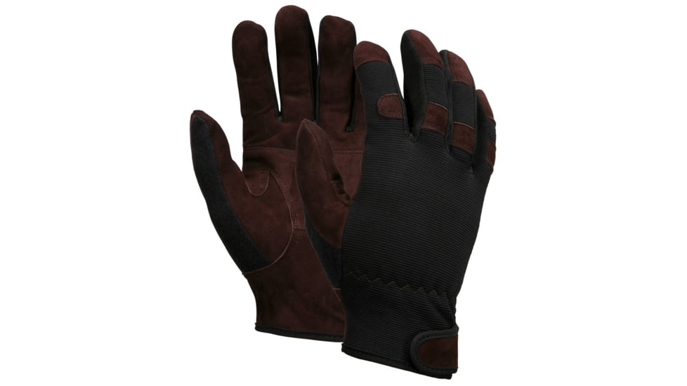 MCR Safety HyperFit Mechanics Work Gloves, Synthetic Leather Palm, Reflective Logo on Back, Super Stretch Knuckle Fabric, Brown, Small, 920S