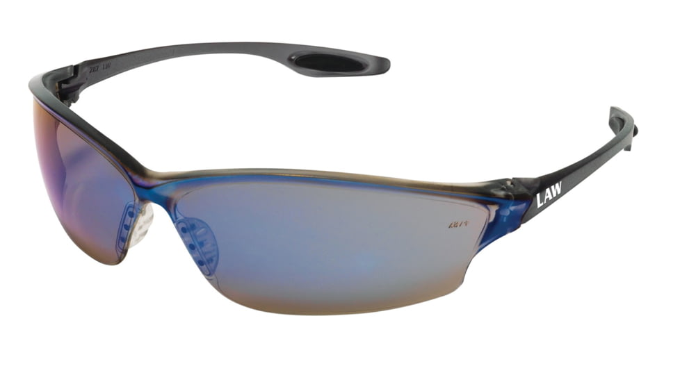 MCR Safety Law LW2 Series Safety Glasses, Soft Secure TPR Nose Piece and Temple Inserts, Blue Mirror, One Size, LW218
