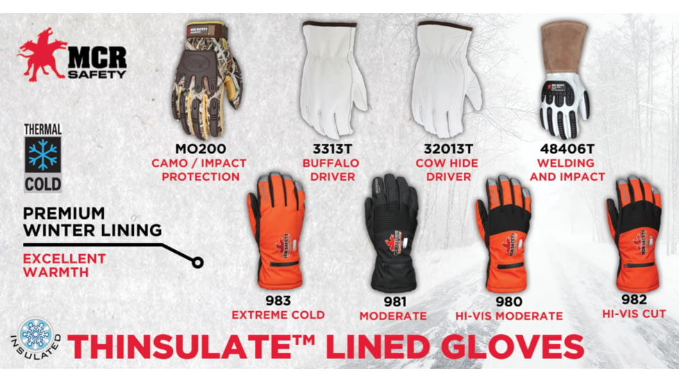 MCR Safety Leather Drivers Insulated Work Gloves, Buffalo Grain with Shirred Elastic Back, Lined with Thinsulate, White, Large, 3313TL