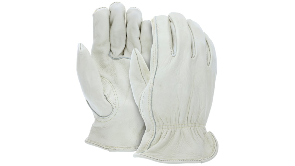 MCR Safety Leather Drivers Work Gloves, CV Grade Grain Cow, Keystone Thumb, Beige, Small, 32114S