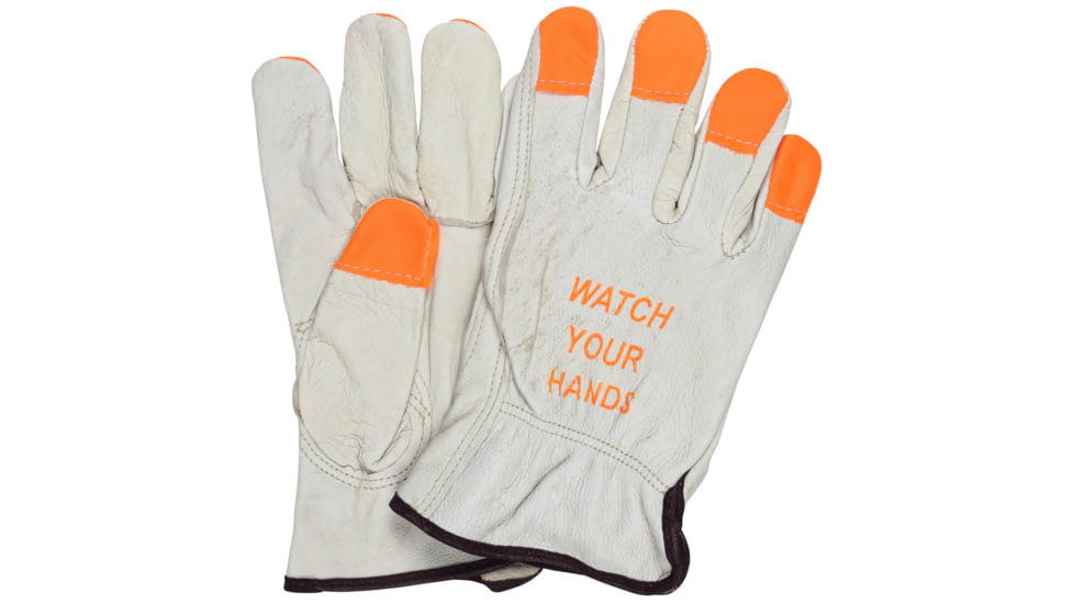 MCR Safety Leather Drivers Work Gloves, CV Grade Grain Pigskin, Fingertips and Watch Your Hands Logo, Keystone Thumb, Beige, Medium, 3413HVIM