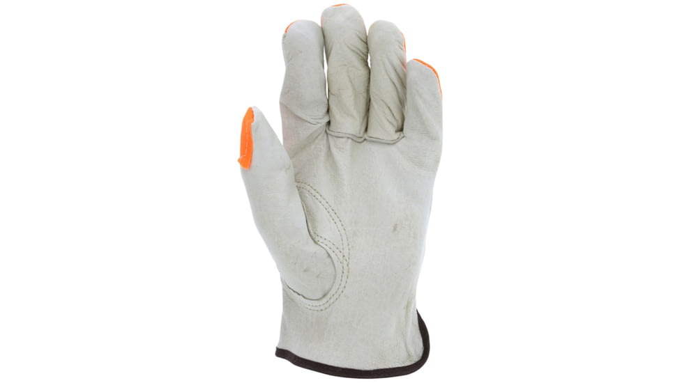 MCR Safety Leather Drivers Work Gloves, CV Grade Grain Pigskin, Fingertips and Watch Your Hands Logo, Keystone Thumb, Beige, Medium, 3413HVIM
