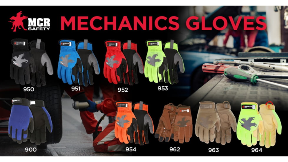 MCR Safety Mechanics Gloves with Taskfit Design, Goatskin Leather Palm and Nylon Spandex Back, Brown, Medium, 962M