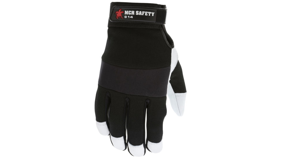 MCR Safety Mechanics Gloves Goatskin Padded Palm, Neoprene Knuckle Strap Spandex Back with Adjustable Hook and Loop Wrist Closure, White, XX - Large, 914XXL