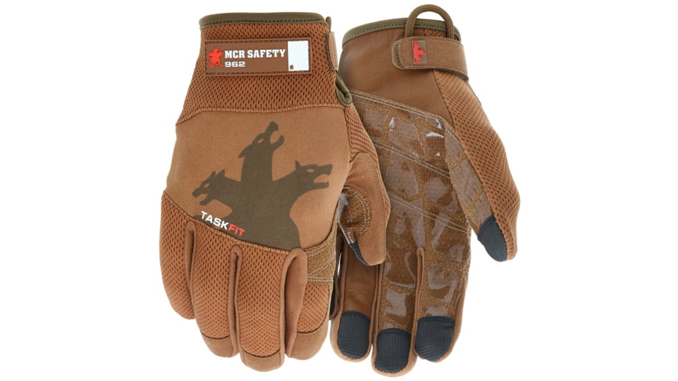 MCR Safety Mechanics Gloves with Taskfit Design, Goatskin Leather Palm and Nylon Spandex Back, Brown, Medium, 962M