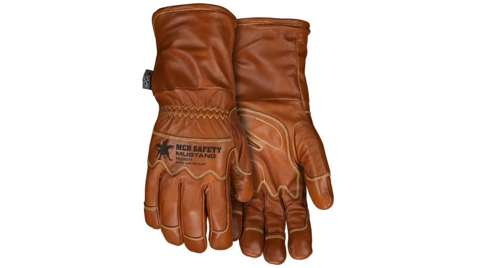 USED MCR Safety Mustang Utility Leather Work Gloves, Premium Grain Goatskin Double Palm, Fleece Lined with a Waterproof/Windproof Bladder, Sewn with DuPont Kevlar, Brown, Medium, MU36211M, EDEMO1