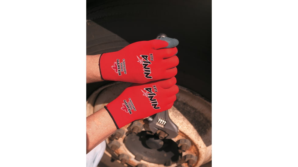 MCR Safety Ninja Flex Work Gloves, 15 Gauge Nylon Shell, Latex Coated Palm and Fingertips, Gray/Red, Medium, N9680M