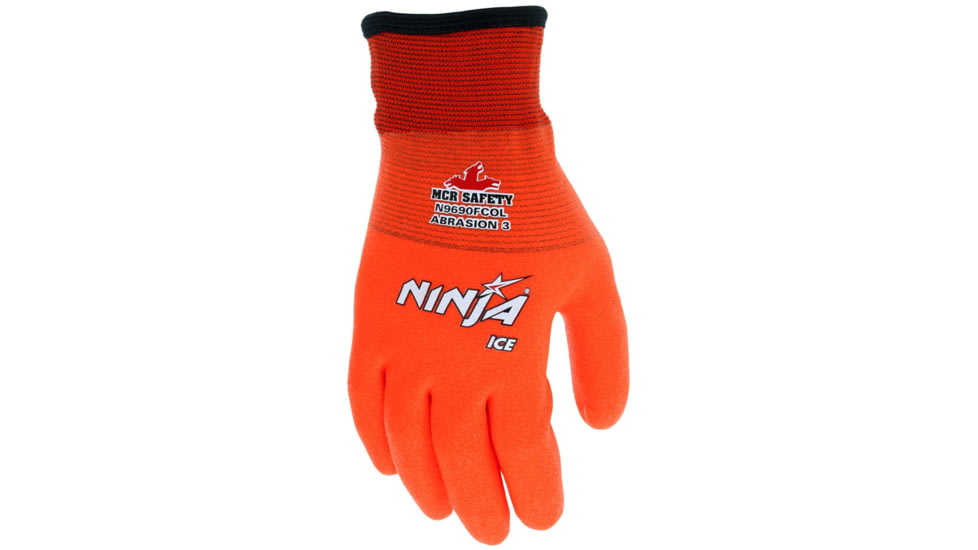 MCR Safety Ninja Ice Insulated Work Gloves, 15 gauge Nylon with Acrylic Terry Interior, Fully Coated with HPT, Orange, Large, N9690FCOL