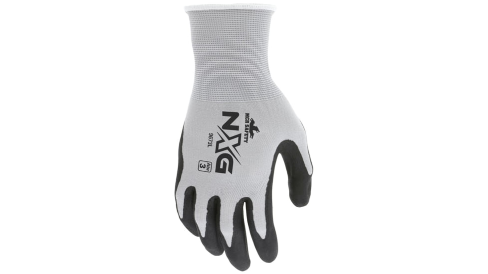 MCR Safety NXG Work Gloves, 13 Gauge Nylon, Nitrile Foam Coated Palm and Fingertips, Black/Gray, Medium, 9673M