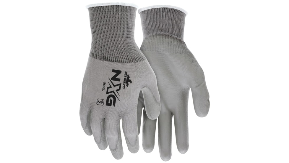 MCR Safety NXG Work Gloves 13 Gauge Nylon Shell, PU Palm and Fingertips, Gray, X - Small, 9666XS