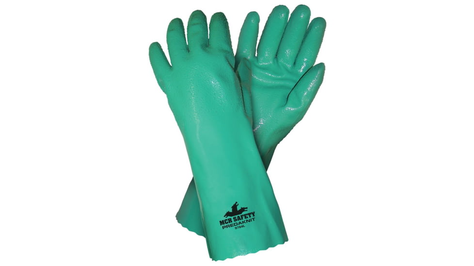 MCR Safety Predaknit Nitrile Coated Work Gloves, Full Rough Nitrile Coating, Soft Interlock Lining, Treated with ActiFresh, 14in Gauntlet Cuff, Aqua Green, Large, 9784L