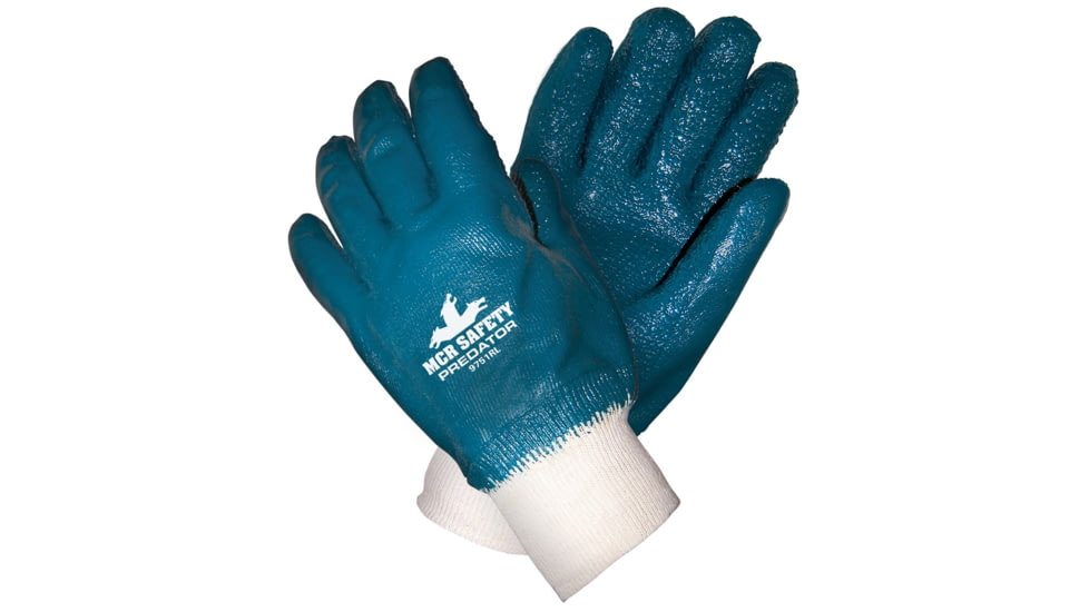 MCR Safety Predator Fully Nitrile Coated Work Gloves, Rough Textured Nitrile, Jersey Lining and Knit Wrist, Treated with ActiFresh, Blue, Large, 9751R